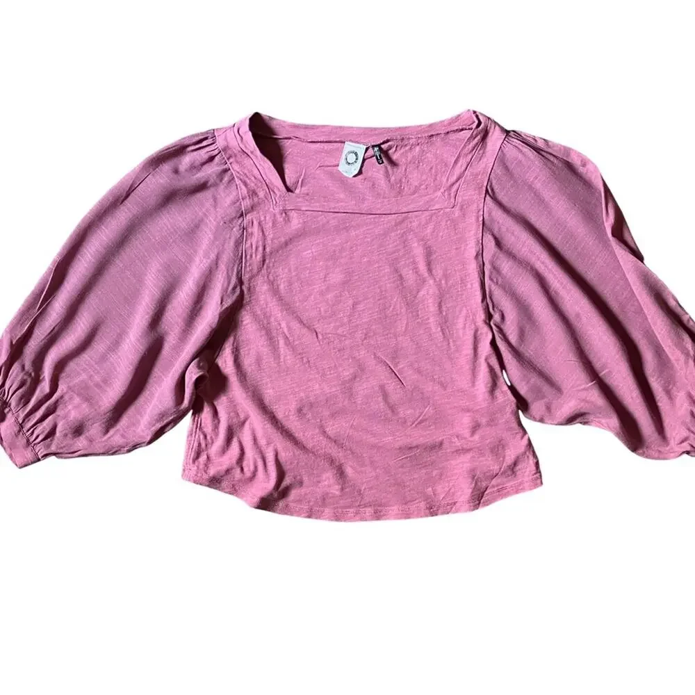 Akemi + Kin Anthropologie Berry Pink Square Neck T-Shirt Blouse XS